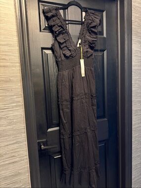 House of Harlow 1960 Black Ruffle-Trim Maxi Dress